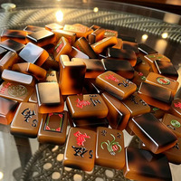 Jeu de Mahjong de Luxe de Haute Qualité en Acrylique Effet Écaille de Tortue, Style Américain, 160 Tuiles de Mahjong Personnalisées Imprimées en Couleur pour le Poker