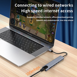 Hub USB-C Multiport 8 in 1 Konverter 4K Ethernet Pembaca Kartu Pengisian Cepat PD Port USB Tipe C untuk Laptop - Product Image 3