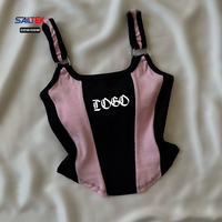 Débardeur athlétique côtelé sans manches à blocs de couleur avec anneau en O, coupe ajustée, style décontracté, pour filles et femmes, idéal pour l'été et le streetwear, crop top
