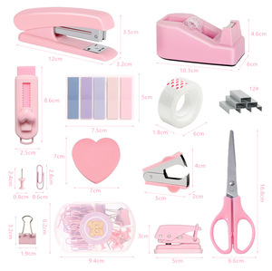 Ensemble de fournitures de <span class=keywords><strong>bureau</strong></span> en plastique 11 pièces rose : porte-ruban adhésif, décloucheur, pinces, agrafeuse pour la maison et l'école - Product Image 4