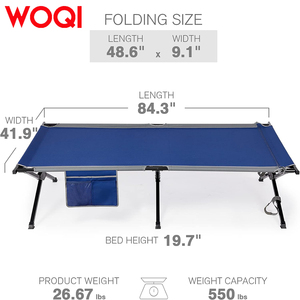 WOQI <span class=keywords><strong>Lit</strong></span> <span class=keywords><strong>de</strong></span> camping <span class=keywords><strong>pliable</strong></span> portable <span class=keywords><strong>ultra</strong></span> léger et compact à hauteur réglable pour adultes - Product Image 2