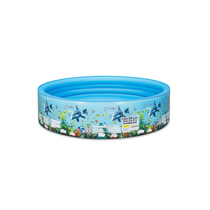 Piscine gonflable Hl20224 122x25cm pour enfants, piscine ronde en bois et PVC avec motif dauphin - Product Image 1