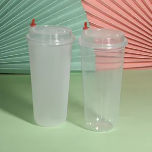 U字型OEM/ODMプリントロゴプラスチック卸売使い捨て家庭用品透明/フロストドリンクカップボバカップ