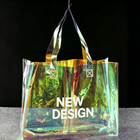 Sac à main holographique irisé transparent en PVC épais de haute qualité avec poignée noire