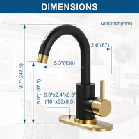 Petit robinet de cuisine et de salle de bain noir et or pour évier 1 ou 3 trous avec plaque de pont, robinet à poignée unique pour bar cuisine RV vanity