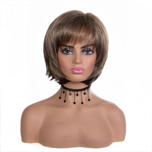 Peluca Sintética de Cabello Corto con <span class=keywords><strong>Flequillo</strong></span> Esponjoso para Mujer, Resistente al Calor, Cabello Liso Natural en Capas, Pelucas Diarias - Product Image 5