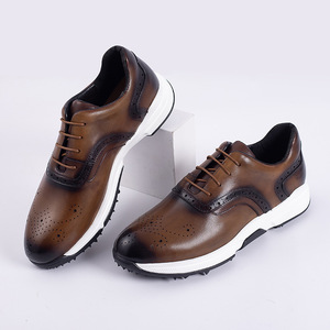 Chaussures décontractées pour hommes en cuir véritable à bout rond, lacées, respirantes, avec semelle extérieure en caoutchouc et semelle intermédiaire en EVA, toutes saisons - Product Image 1