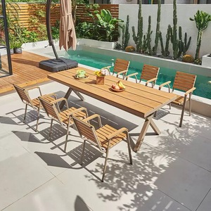<b>Outdoor</b> Furniture Set French Coffee <b>Table</b> <b>Plastic</b> Wood Dining Set for Courtyard Villa Hotel & Park Use - Product Image 3