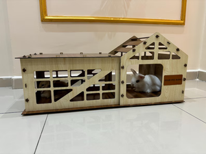 モダンな屋内木製ウサギの家カスタマイズ可能なストライプパターンモルモット城保護ベッド付きパーソナライズ可能なバニーハッチ - Product Image 2