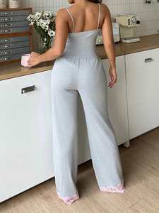 Top personalizzato in <span class=keywords><strong>pizzo</strong></span> Cami con pantaloni lunghi Lounge pigiami in <span class=keywords><strong>cotone</strong></span> <span class=keywords><strong>pigiama</strong></span> pigiami in bambù da donna - Product Image 6