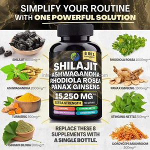 Cápsulas Originales de Shilajit Ausreson OEM, Suplemento de Energía e Inmunidad, Cúrcuma, Ashwagandha, <span class=keywords><strong>Rhodiola</strong></span> <span class=keywords><strong>Rosea</strong></span>, Panax, Cápsulas de Shilajit - Product Image 2