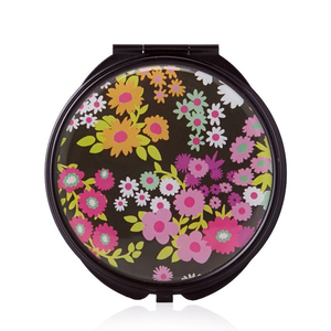 Miroir compact floral Dainty Daisy, cadre noir, imprimé fleurs colorées, miroir de maquillage pliable de poche, double verre HD, vente en gros - Product Image 1