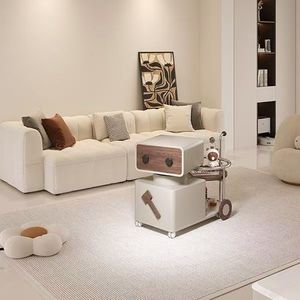 Modern Multifunctional Movable Trolley Coffee <strong>Table</strong> for Small Apartment <strong>Rotating</strong> <strong>Side</strong> <strong>Table</strong> for Living Room Wooden Sofa Cabinet - Product Image 4