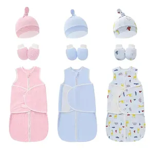 Irini Wickeltuch-Set Babyhüte Handschuhe Schlafsack-Set Baumwolle Säuglingwicklung Bettwäsche-Decke für Neugeborenes Baby