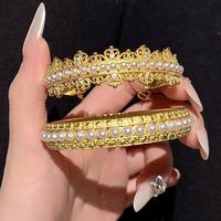 Magnifique Bracelet Manchette en Perles Dorées, Cadeau d'Anniversaire de Créateur, Bijoux Tendance de Luxe Vintage, Colliers et Bracelets