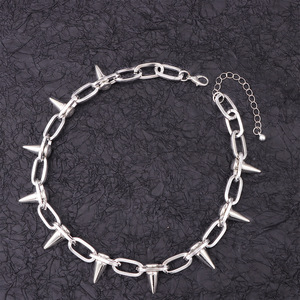 Collar de Cadena con Púas de Aleación de Zinc, Color Blanco K Gun Black, Estilo Punk Hip Hop, Diseño Geométrico, Joyería para Mujer - Product Image 2