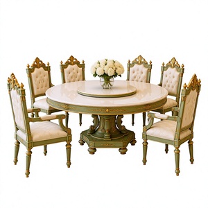 Roman Inspired Hand Carved <b>Dining</b> Room Furniture Round <b>Dining</b> <b>Table</b> <b>Chairs</b> Set European Style <b>Dining</b> Furniture in Solid Teak - Product Image 1