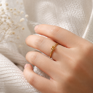 Custom Supported 18K Rose Gold Plated Stainless Steel Infinity Knot <b>Ring</b> Tarnish Resistant <b>Thin</b> Polished Band Ladies Holiday Jew - Product Image 6