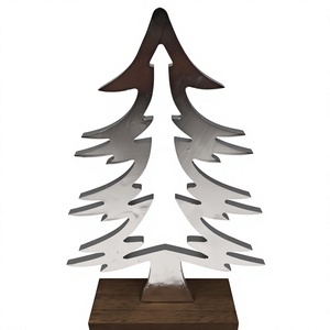 Metal Xmas Tree Wood Base Tabletop Display Christmas <b>Objects</b> Cheap Price Low Moq Customizable Designs Handmade Metal <b>Arts</b> Piece - Product Image 1