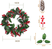 Guirlande de Noël artificielle avec baies rouges, cônes de pin, feuilles de houx, guirlande de porte d'entrée pour les fêtes d'hiver, décoration murale et de fenêtre pour la maison