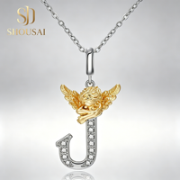Collier unisexe en acier inoxydable plaqué platine avec pendentif ange garçon alphabet européen américain 26 lettres et chaîne en O