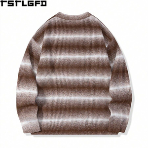 Pull personnalisé rétro à rayures dégradées, tricoté épais, col rond, style vintage streetwear, vente en gros - Product Image 5