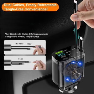 Chất lượng cao Max 100 wát sạc nhanh có thể thu vào USB Car Charger 4 trong 1 Car <span class=keywords><strong>Wireless</strong></span> Charger Loại C <span class=keywords><strong>Adapter</strong></span> với LED hiển thị - Product Image 4