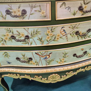 Madeira Antique Armários Deco Artesanato Quatro Gavetas Armário Inspiração da Natureza Pintados à Mão Armário Arte Feita de Sólido Francês - Product Image 2