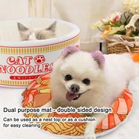 Lit pour animaux de compagnie en polaire corail de taille moyenne, thème 'Cat Noodles', lavable, confortable, type grotte, avec housse amovible, chauffant, rond, pour l'hiver