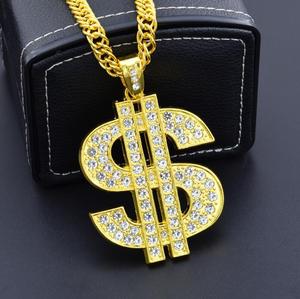 Collana da Uomo Punk Hip Hop Placcata Oro 18k con Diamanti di Cristallo, Ciondolo a Forma di Simbolo del Dollaro con Strass, Gioielli - Product Image 4