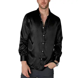 Men's Solid Color Long Sleeves Luxury Silk Casual Shirts