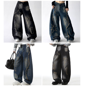 Jeans de mezclilla personalizados para <span class=keywords><strong>hombre</strong></span>, estilo urbano, de alta calidad, negros, holgados, de mezclilla selvedge, al por mayor - Product Image 1