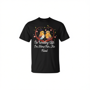 Camiseta para invitados de boda, novia y novio, con la frase “Aquí por el comida” - Product Image 2