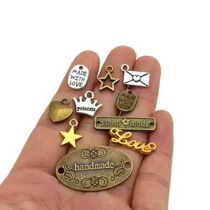 Wholesale Silver Bronze Metal Labels Star Crown Love Shape Hand Made Tags for Clothing Handmade Metal Tags With Love