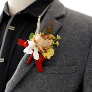 Ruban de corsage de poignet en fausse perle, fleurs roses artificielles, satin de soie, fleur de mariage, boutonnière, épingle de poignet pour hommes - Product Image 3