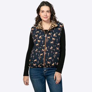 Gilet Sherpa réversible personnalisé pour <span class=keywords><strong>femme</strong></span> à imprimé léopard, veste <span class=keywords><strong>sans</strong></span> manches doublée à imprimé cheval western, fabricant - Product Image 4