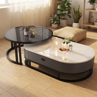 Table basse et table d'appoint combinées en pierre frittée de luxe moderne, avec piètement en acier inoxydable argenté et doré, et plateau en marbre, pour l'ameublement de la maison