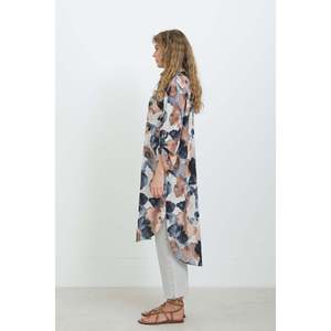 Chemise décontractée longue pour femme, col boutonné, imprimé, coupe oversize -10702TUN-NAVY - Product Image 2