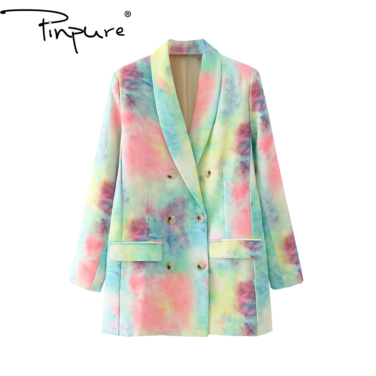 R50691S горячая Распродажа Женская куртка пальто с длинным рукавом; Комбинезон с отворотами и тай-дай двойной стильные элегантные приталенные женские работа Блейзер костюм