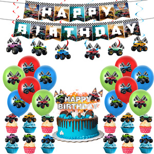 Artículos para Fiesta de Camiones Monstruo, Decoraciones de Cumpleaños Todoterreno, Vajilla, Mantel, Servilletas, Platos, Vasos, Banderines, 60-80 Piezas - Product Image 4