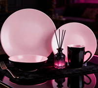 Ensemble de 16 pièces de vaisselle en grès émaillé couleur rose moderne, comprenant des bols de cuisine, des assiettes et des tasses à café en céramique, populaire et très vendu