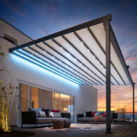 Pergola avec auvents rétractables, auvent motorisé moderne pour extérieur, auvent en PVC blanc avec éclairage LED, toit en tissu