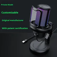 Microphone USB pour ordinateur, à condensateur, cardioïde, en plastique, pour jeux, RGB, streaming en direct, enregistrement vocal, bureau, filtre anti-pop, réduction du bruit