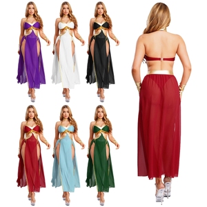 Costumes de danse jazz pour femmes, tenue de danse du ventre, robe en mousseline métallique avec culotte et collier, costume de danse exotique pour performance - Product Image 1