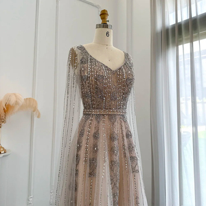 Abito <span class=keywords><strong>da</strong></span> sera in <span class=keywords><strong>argento</strong></span> nudo con maniche a mantello di lusso in cristallo Dubai <span class=keywords><strong>abiti</strong></span> formali per donne Sz069-1 per festa di <span class=keywords><strong>nozze</strong></span> - Product Image 6