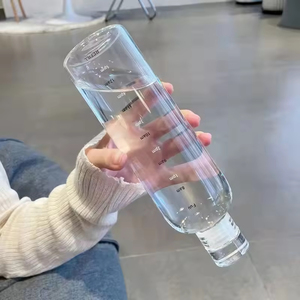 Botella de Agua de Vidrio Borosilicato de 500 ml, Tapa de Vidrio a Prueba de Fugas, Marcador de Tiempo, Diseño Simple para Camping - Product Image 5