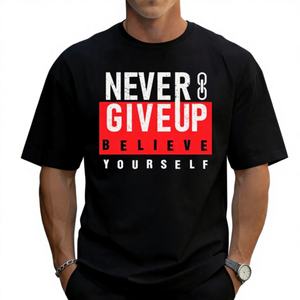 T-shirt de fitness vintage pour homme, imprimé « Never Give Up », manches courtes, 100 % coton, poids lourd, compressé, 180 grammes, approvisionnement en gros aux États-Unis - Product Image 1