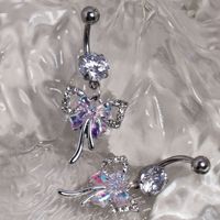 OUKE Y2K Style Fliege Nabel Piercing Süßer Edelstahl Silber Farbe Flash AB Zirkon Bogen baumeln Bauch Piercing für Frauen