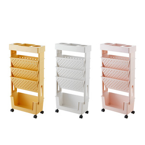 Étagère rectangulaire portable à roulettes, 5 niveaux, blanche, organisateur de bureau pour salle d'étude et rangement de salle de classe, type sur pied - Product Image 5