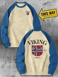 Neues trendiges Herbst-Winter-Sweatshirt für Herren in Aprikosenfarbe mit Farbblock-Design und Rundhalsausschnitt, lässiges, bequemes, leicht elastisches Sport-Oberteil mit <span class=keywords><strong>VIK</strong></span> - Product Image 1